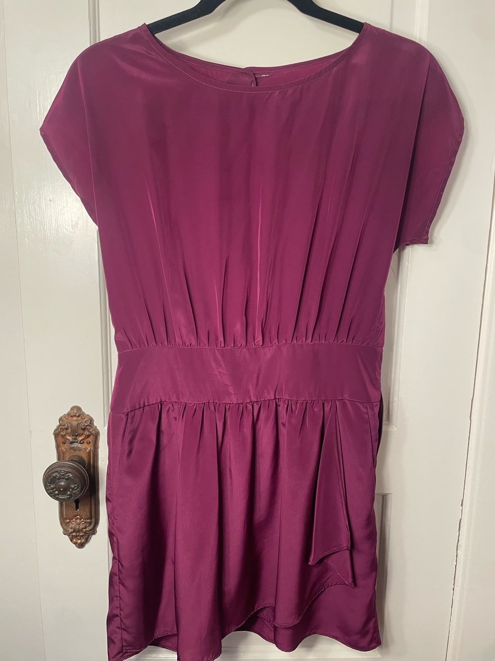 BCBGeneration Satin Short Sleeve Dress in Magenta